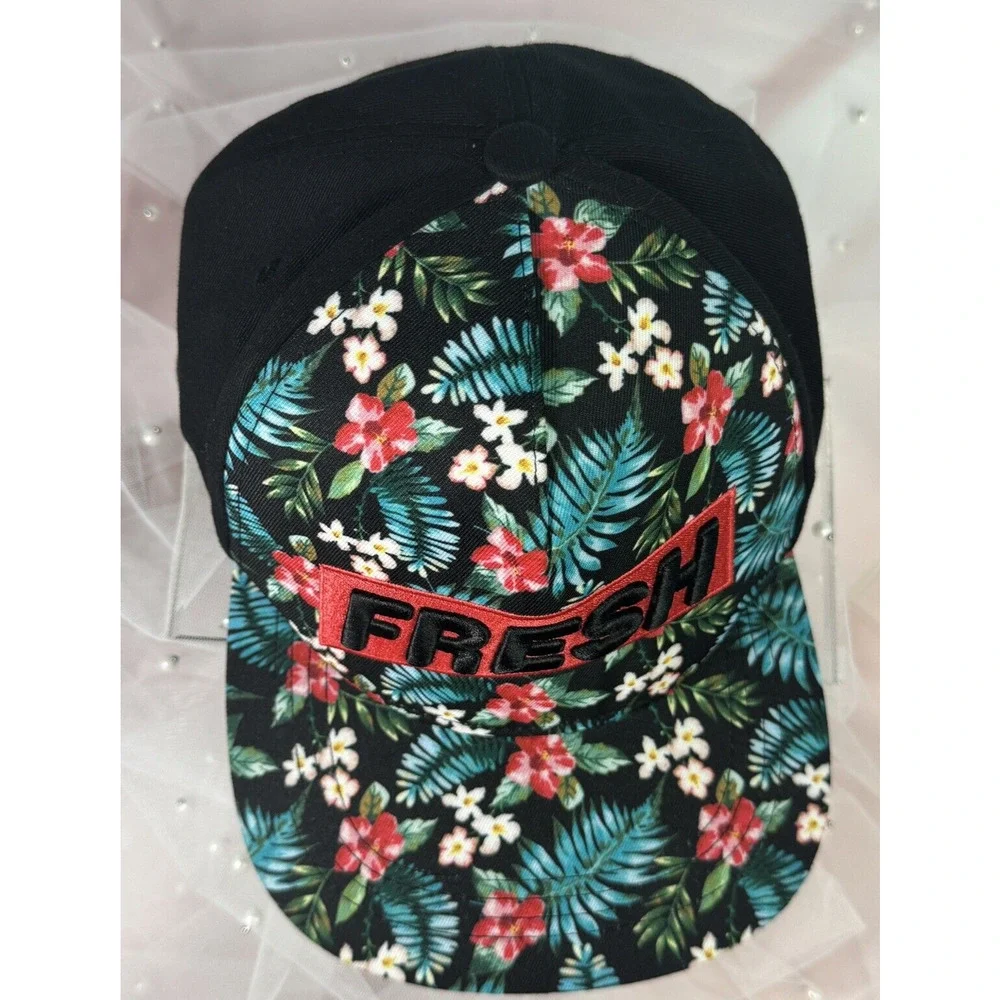 Sole‎ Addiction Fresh Floral Black Snapback Baseball Cap Hat Womens Tropical